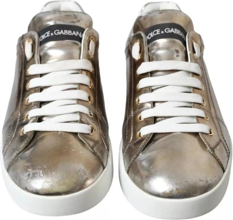 Dolce & Gabbana Bronze Metallic Logo Sneaker Schoenen Brown Heren