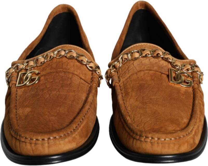 Dolce & Gabbana Bruin Fluweel Leren Logo Mocassin Schoenen Brown Heren