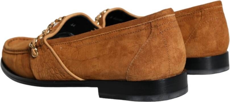 Dolce & Gabbana Bruin Fluweel Leren Logo Mocassin Schoenen Brown Heren