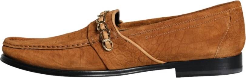 Dolce & Gabbana Bruin Fluweel Leren Logo Mocassin Schoenen Brown Heren