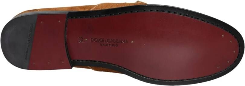 Dolce & Gabbana Bruin Fluweel Leren Logo Mocassin Schoenen Brown Heren