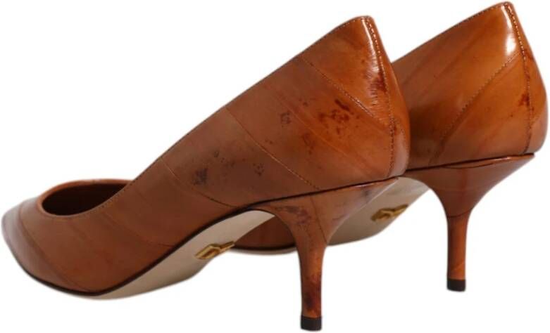 Dolce & Gabbana Bruin leren Kitten Heel Pumps met logo details Brown Dames