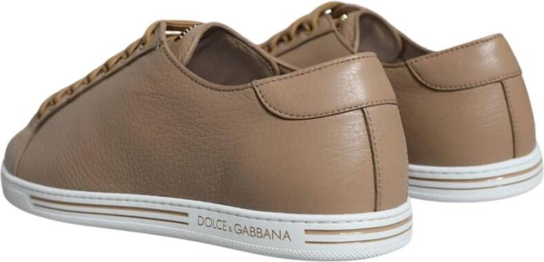 Dolce & Gabbana Bruin leren vetersneakers met gouden logo Brown Heren