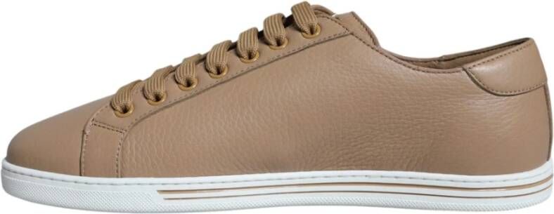 Dolce & Gabbana Bruin leren vetersneakers met gouden logo Brown Heren