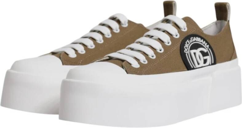 Dolce & Gabbana Bruin Wit Canvas Lage Sneakers Brown Dames