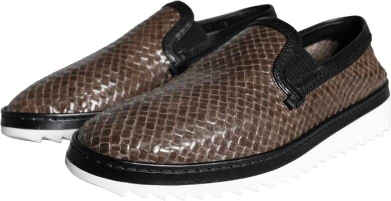 Dolce & Gabbana Bruin Zwart Leren Geweven Loafers Brown Heren