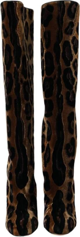 Dolce & Gabbana Bruine Giraffe Fluweel Leren Kniehoge Laarzen Brown Dames