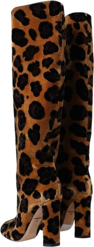 Dolce & Gabbana Bruine Giraffe Fluweel Leren Kniehoge Laarzen Brown Dames