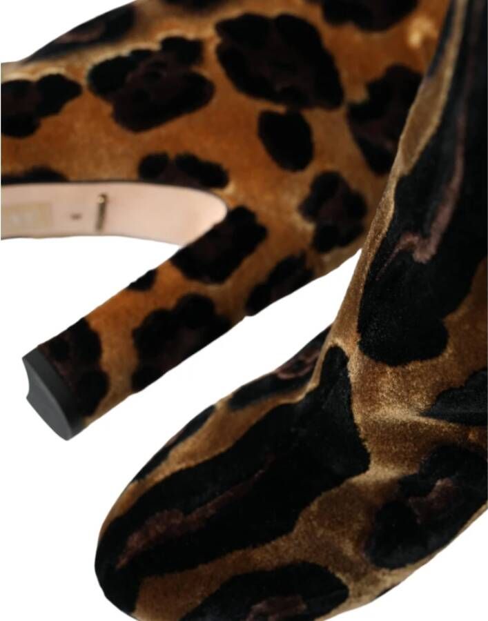 Dolce & Gabbana Bruine Giraffe Fluweel Leren Kniehoge Laarzen Brown Dames