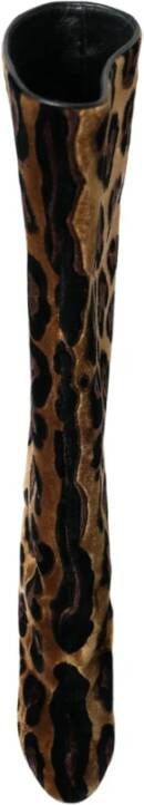 Dolce & Gabbana Bruine Giraffe Fluweel Leren Kniehoge Laarzen Brown Dames