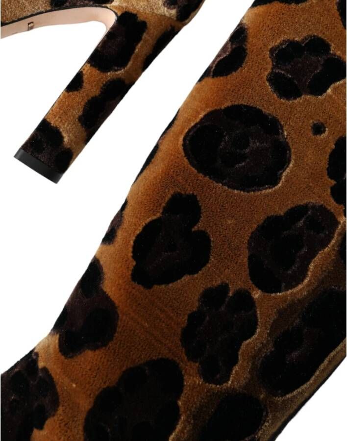 Dolce & Gabbana Bruine Giraffe Fluweel Leren Kniehoge Laarzen Brown Dames