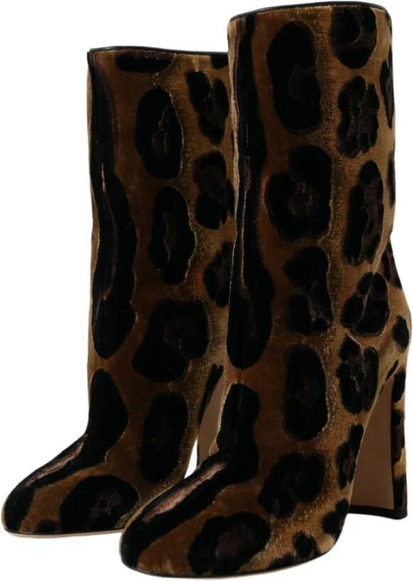 Dolce & Gabbana Bruine Giraffe Leren Mid Calf Laarzen Brown Dames