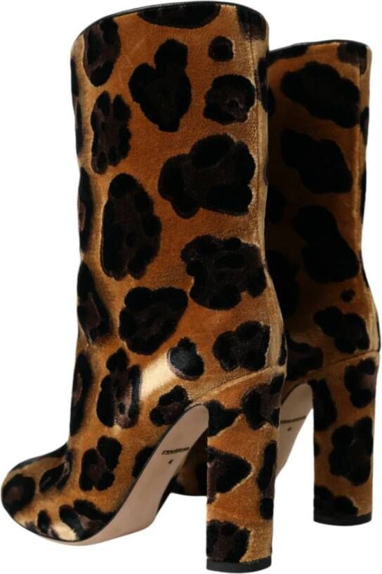 Dolce & Gabbana Bruine Giraffe Leren Mid Calf Laarzen Brown Dames