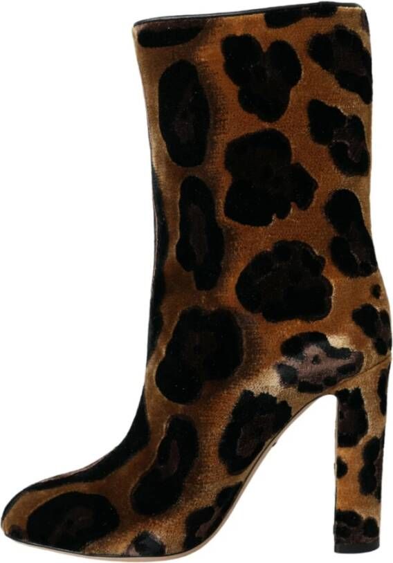 Dolce & Gabbana Bruine Giraffe Leren Mid Calf Laarzen Brown Dames