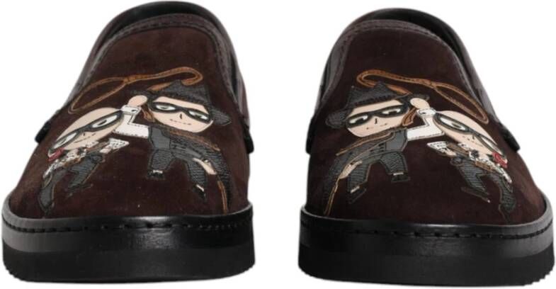 Dolce & Gabbana Bruine Katoenen Mocassin Loafers met Logo Brown Heren