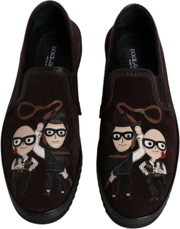 Dolce & Gabbana Bruine Katoenen Mocassin Loafers met Logo Brown Heren