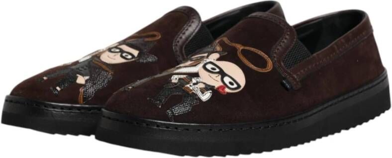 Dolce & Gabbana Bruine Katoenen Mocassin Loafers met Logo Brown Heren