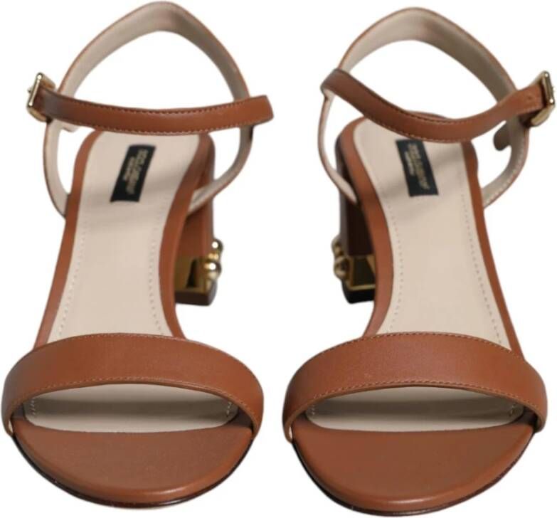 Dolce & Gabbana Bruine Leren Enkelband Sandalen Brown Dames