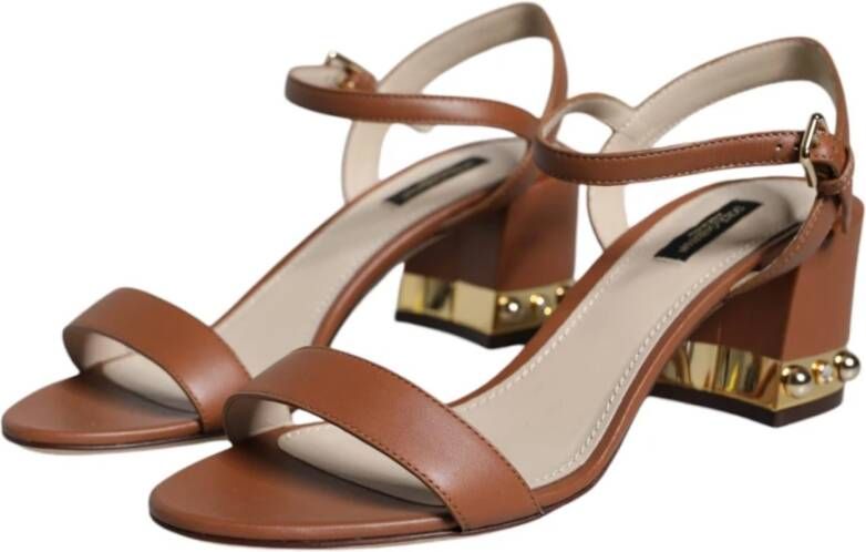 Dolce & Gabbana Bruine Leren Enkelband Sandalen Brown Dames