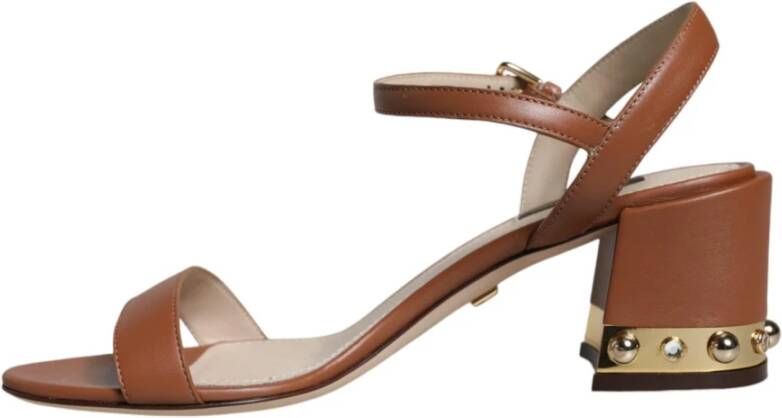 Dolce & Gabbana Bruine Leren Enkelband Sandalen Brown Dames