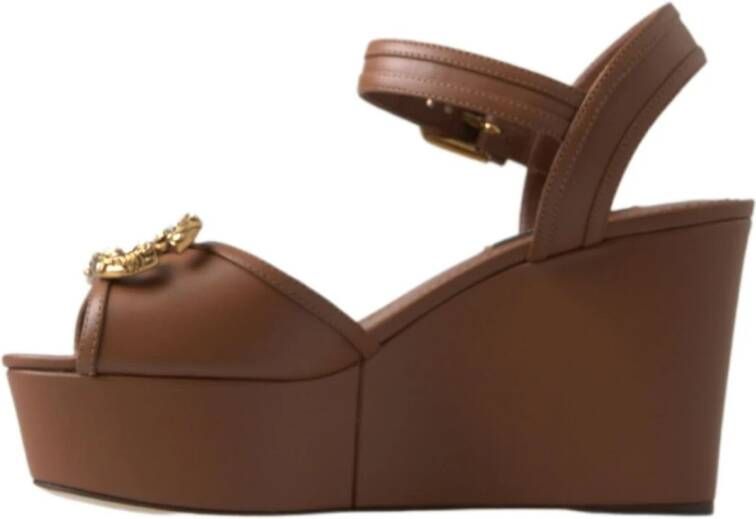 Dolce & Gabbana Bruine Leren Enkelband Sleehakken Brown Dames