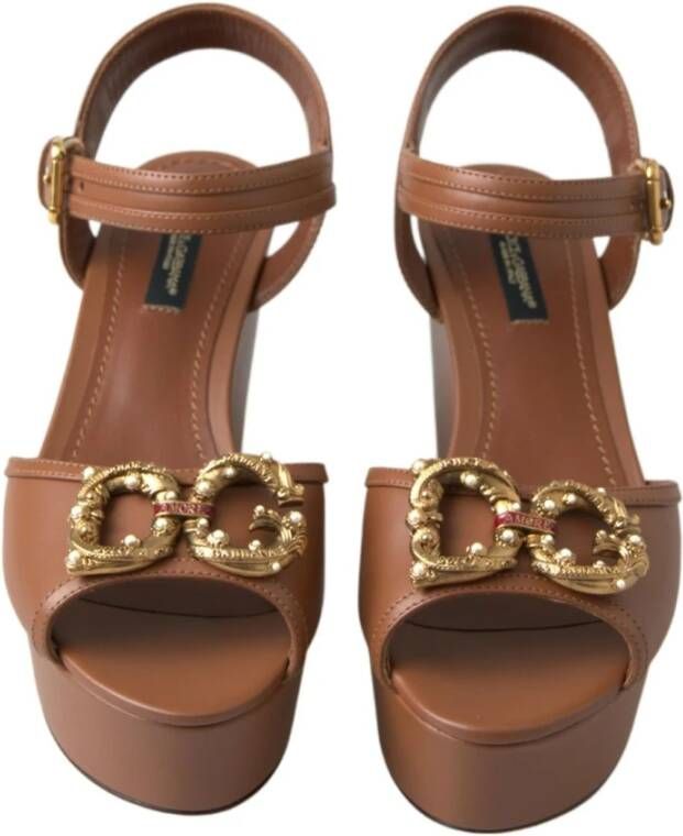 Dolce & Gabbana Bruine Leren Enkelband Sleehakken Brown Dames