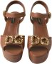 Dolce & Gabbana Bruine Leren Sleehak Sandalen met Amore Logo Brown Dames - Thumbnail 12