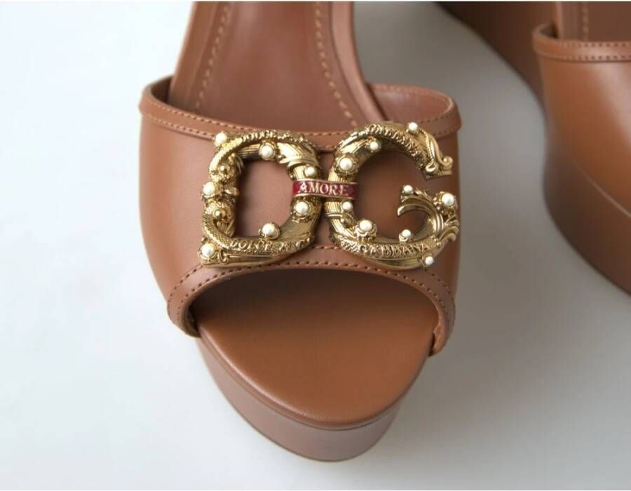 Dolce & Gabbana Bruine Leren Enkelband Sleehakken Brown Dames