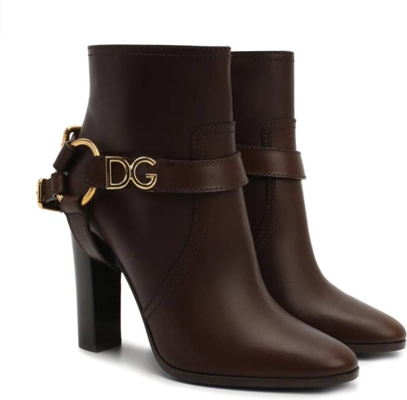 Dolce & Gabbana Bruine Leren Enkellaarzen voor Dames Brown Dames