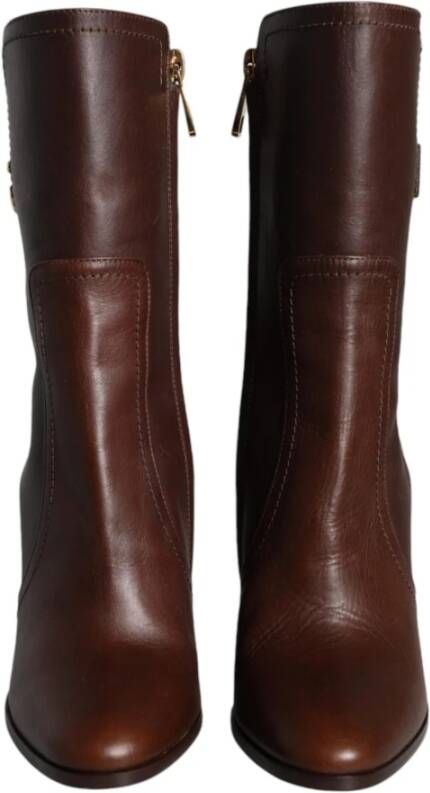 Dolce & Gabbana Bruine Leren Mid Calf Laarzen Brown Dames