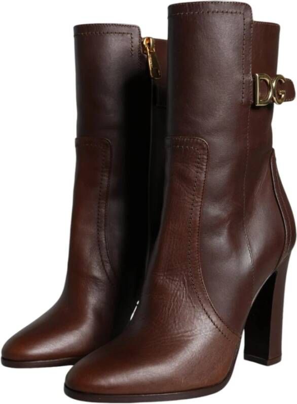 Dolce & Gabbana Bruine Leren Mid Calf Laarzen Brown Dames