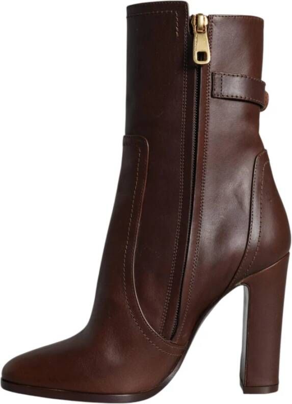 Dolce & Gabbana Bruine Leren Mid Calf Laarzen Brown Dames