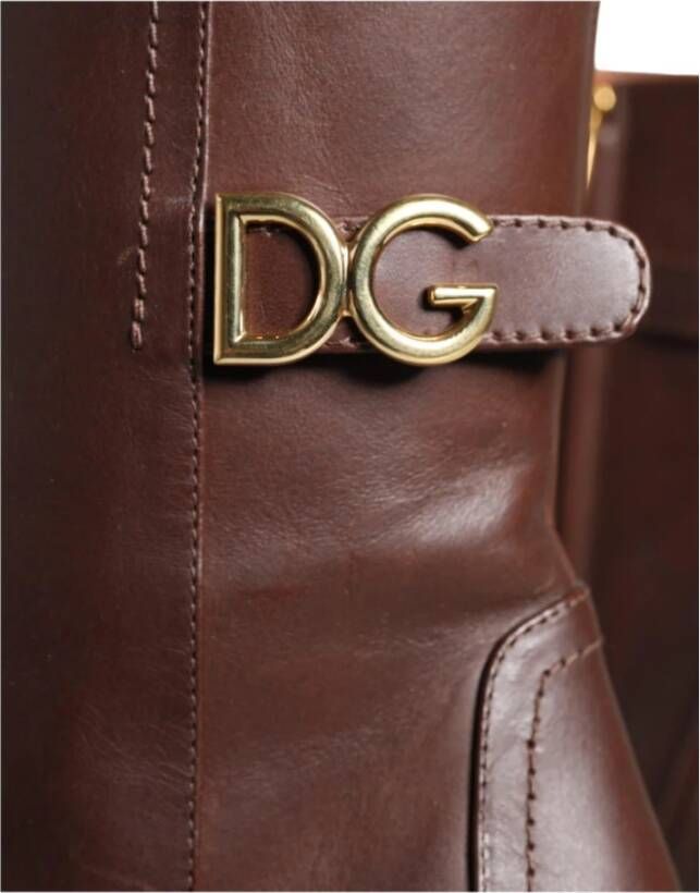 Dolce & Gabbana Bruine Leren Mid Calf Laarzen Brown Dames