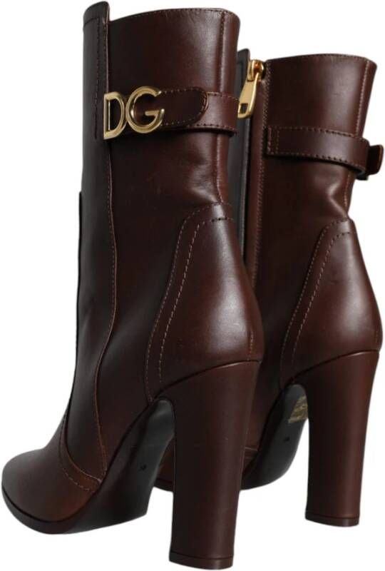 Dolce & Gabbana Bruine Leren Mid Calf Laarzen Brown Dames