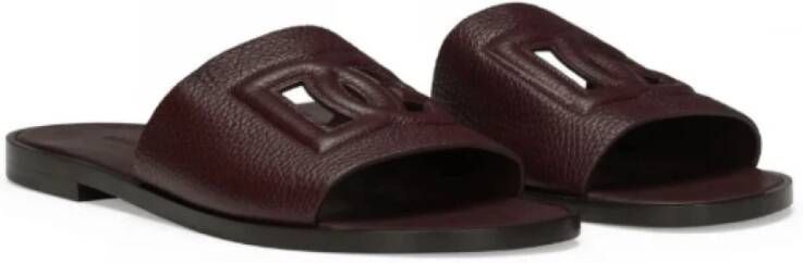 Dolce & Gabbana Burgundy Deerskin Logo Slides Red Dames