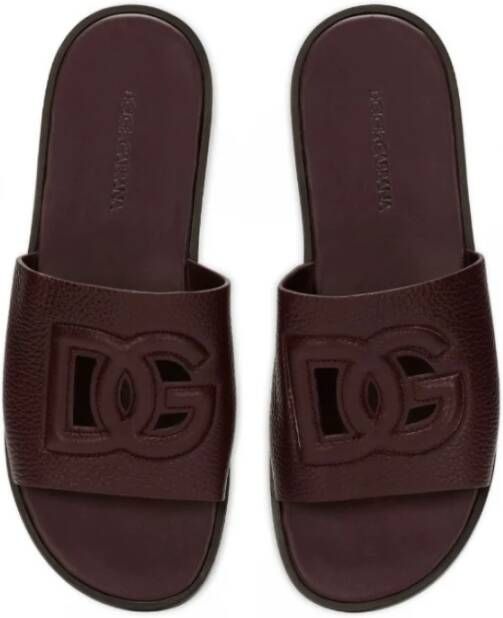 Dolce & Gabbana Burgundy Deerskin Logo Slides Red Dames