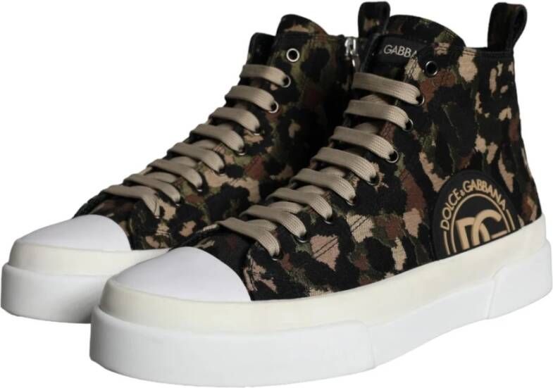 Dolce & Gabbana Camouflage High Top Sneakers Leer Canvas Multicolor Heren