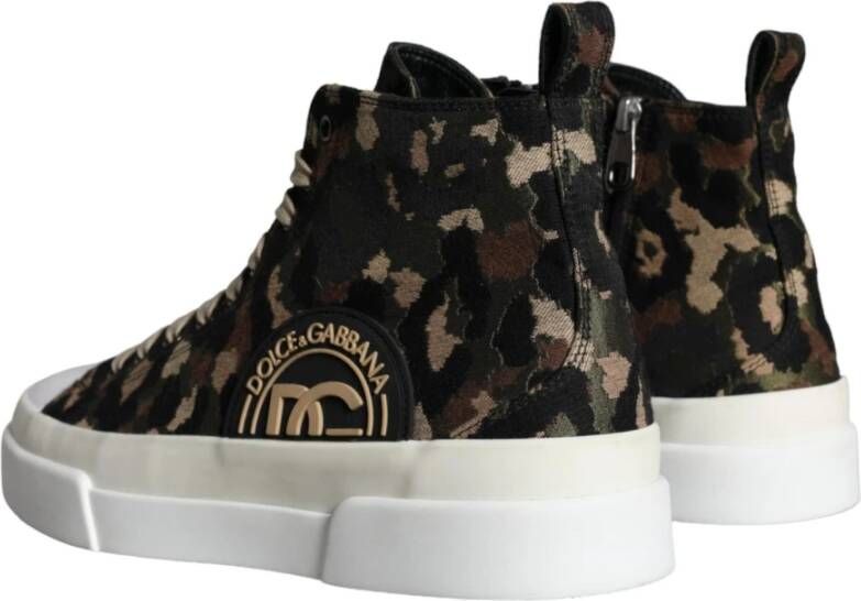 Dolce & Gabbana Camouflage High Top Sneakers Leer Canvas Multicolor Heren