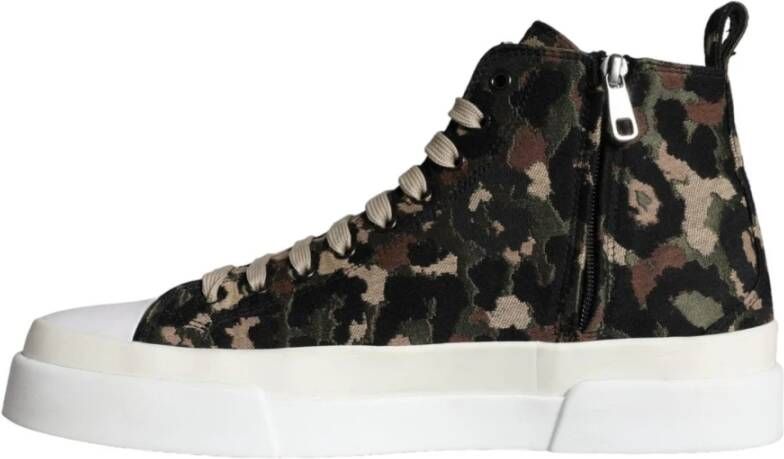 Dolce & Gabbana Camouflage High Top Sneakers Leer Canvas Multicolor Heren