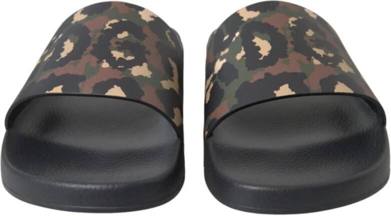 Dolce & Gabbana Camouflage Leren Slippers Multicolor Heren