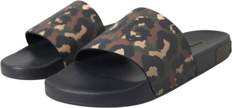 Dolce & Gabbana Camouflage Leren Slippers Multicolor Heren