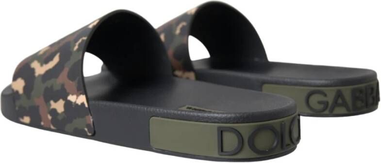 Dolce & Gabbana Camouflage Leren Slippers Multicolor Heren