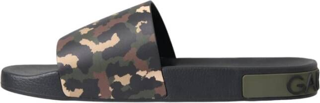 Dolce & Gabbana Camouflage Leren Slippers Multicolor Heren