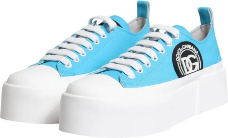 Dolce & Gabbana Canvas Logoprint Platform Sneakers Blauw Wit Blue Dames