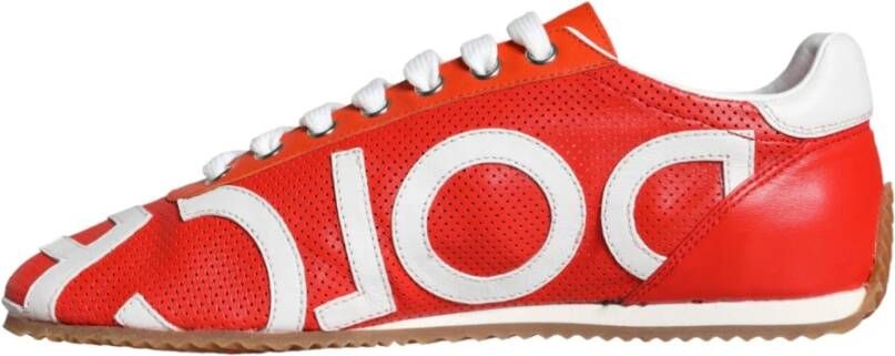 Dolce & Gabbana Casual Leren Logo Sneakers Multicolor Red Dames