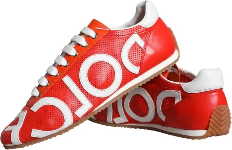 Dolce & Gabbana Casual Leren Logo Sneakers Multicolor Red Dames