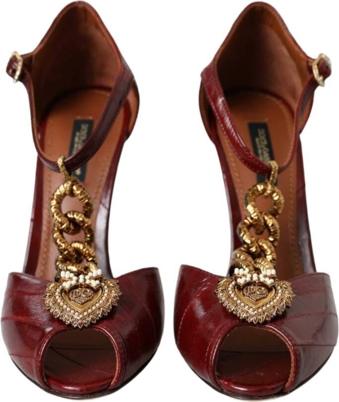 Dolce & Gabbana Donkerrode Leren Gouden Hart Sandalen Red Dames