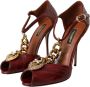 Dolce & Gabbana Donkerrode Leren Gouden Hart Sandalen Red Dames - Thumbnail 3