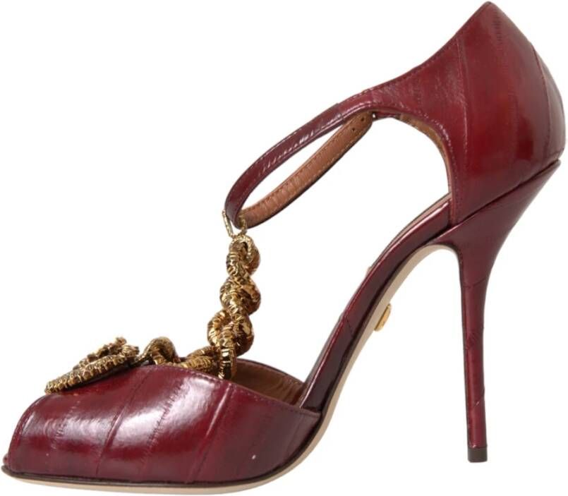 Dolce & Gabbana Donkerrode Leren Gouden Hart Sandalen Red Dames