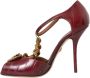 Dolce & Gabbana Donkerrode Leren Gouden Hart Sandalen Red Dames - Thumbnail 12